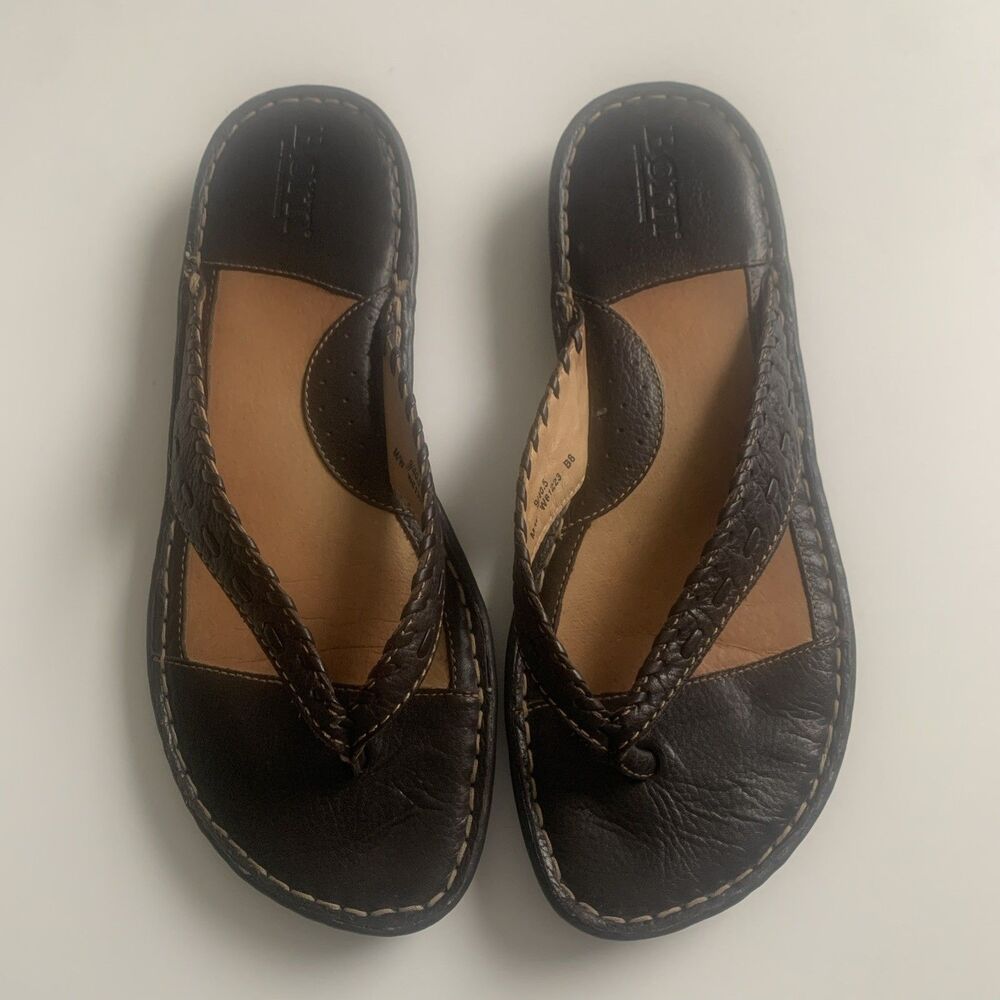 Born Women's Leather Wedge Sandals Brown Size 9 Comfort Flip Flow Casual